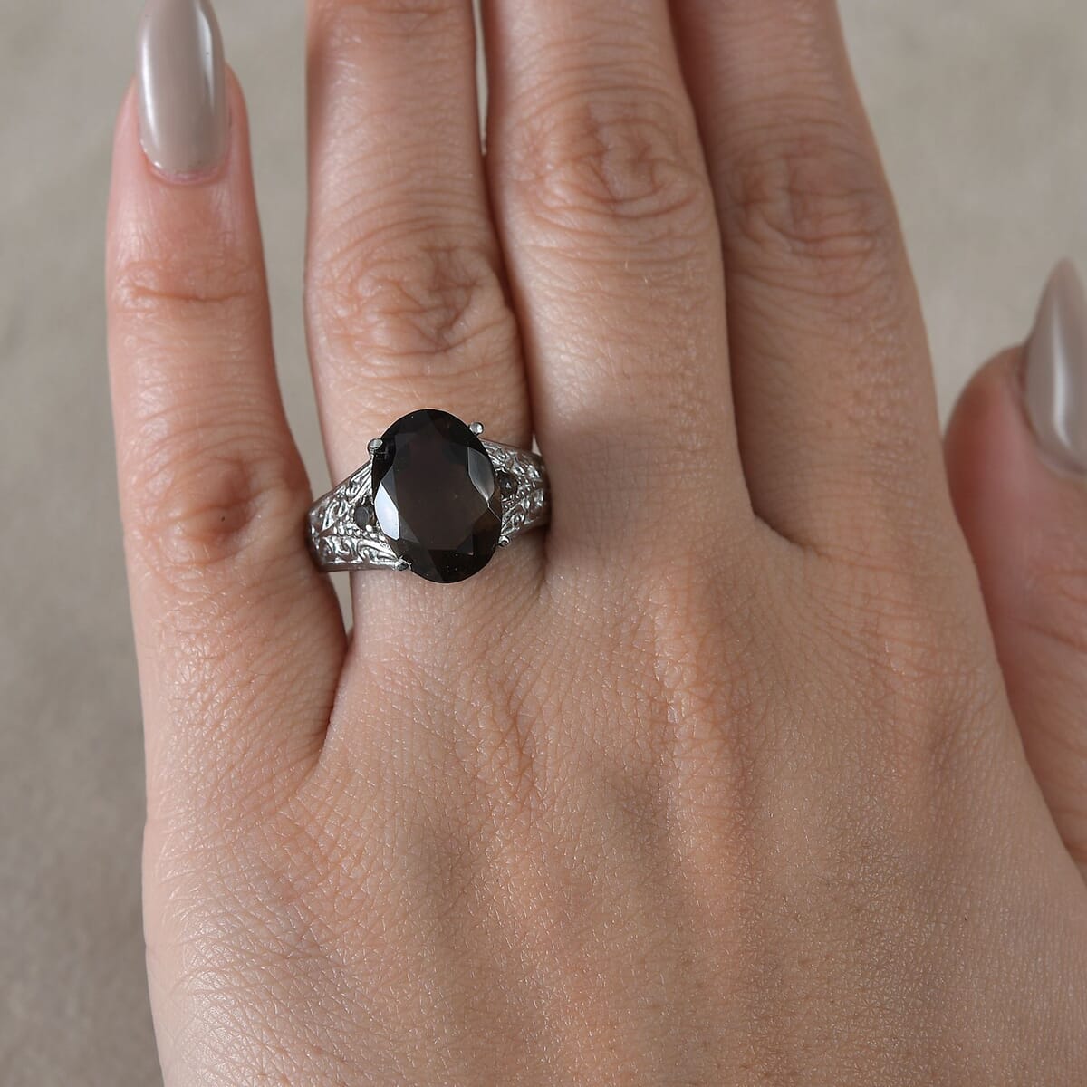 Brazilian Smoky Quartz 5.10 ctw Ring in Stainless Steel (Size 10.0)  image number 2