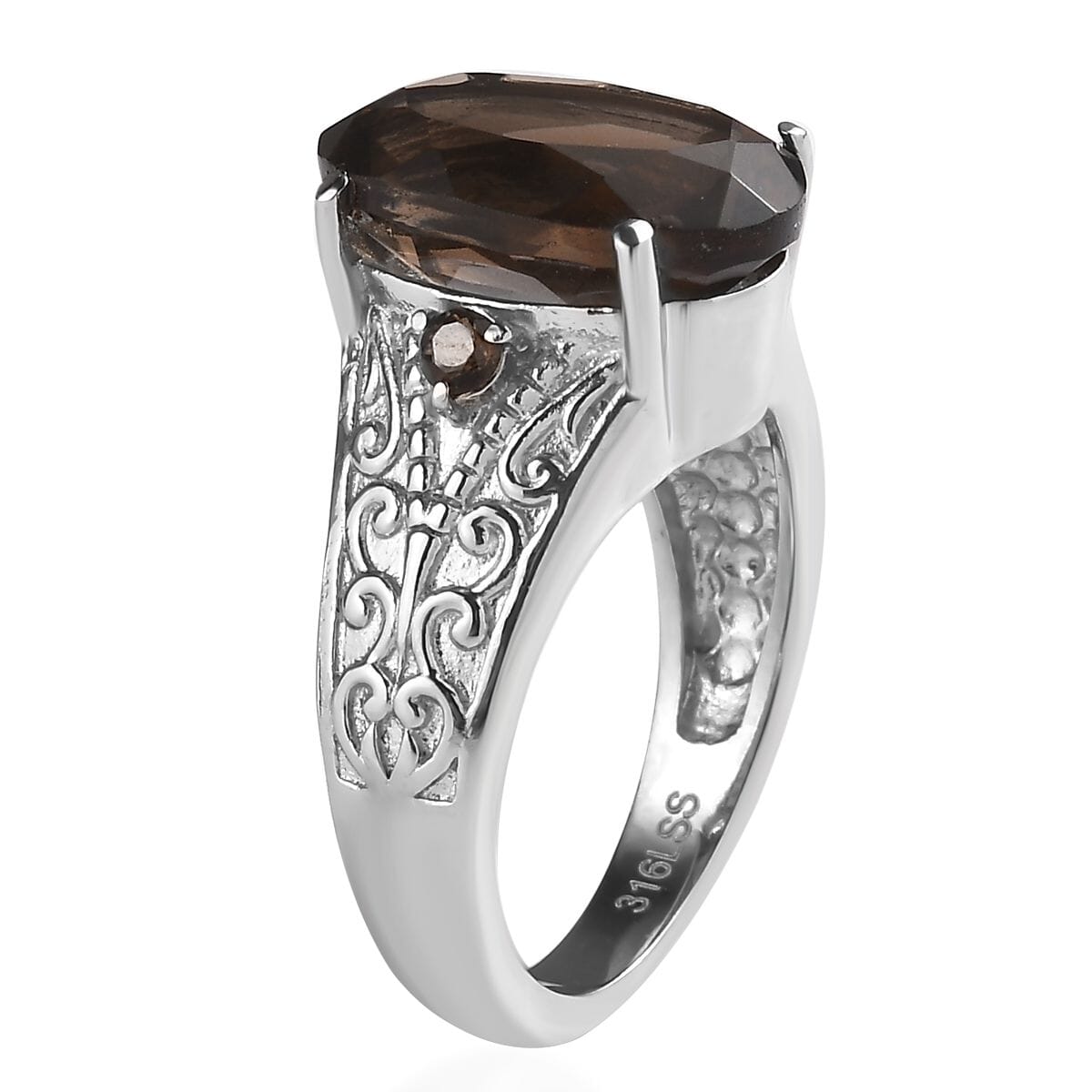 Brazilian Smoky Quartz 5.10 ctw Ring in Stainless Steel (Size 10.0)  image number 3