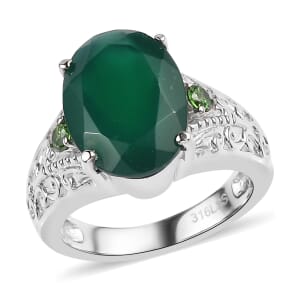 Verde Onyx and Simulated Green Diamond 7.50 ctw Ring in Stainless Steel (Size 10.0)
