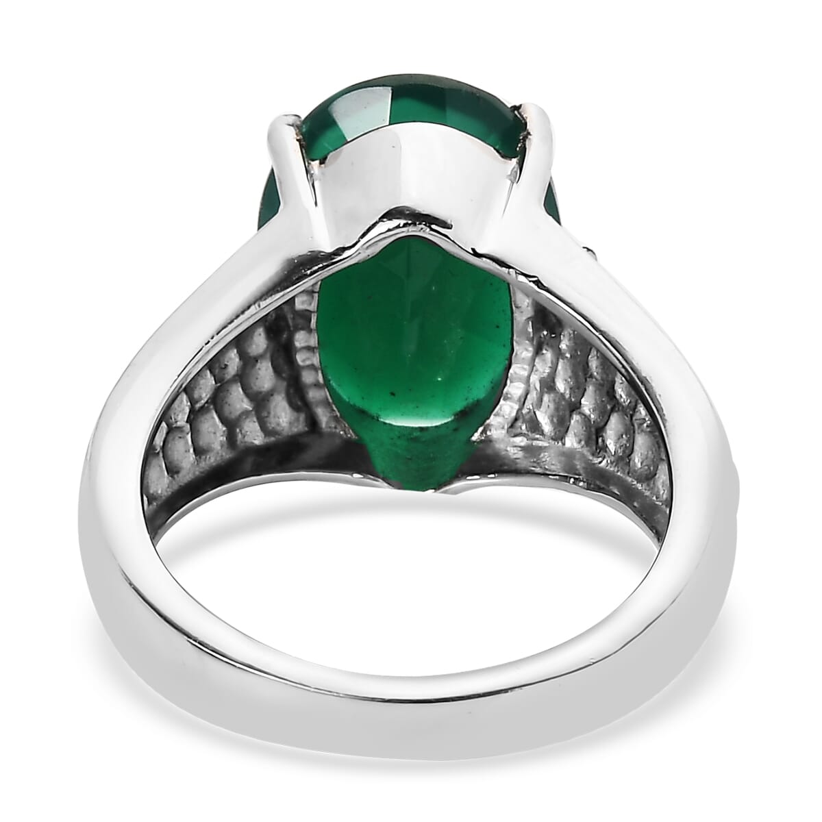Verde Onyx and Simulated Green Diamond 7.50 ctw Ring in Stainless Steel (Size 8.0) image number 4