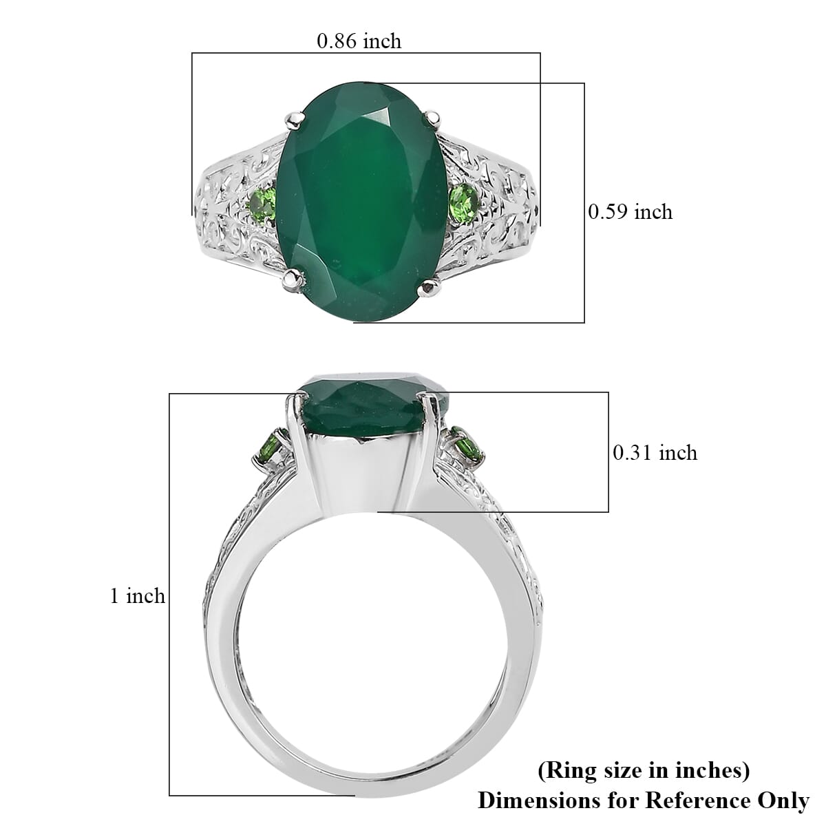 Verde Onyx and Simulated Green Diamond 7.50 ctw Ring in Stainless Steel (Size 8.0) image number 5