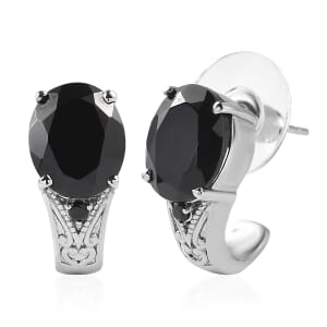 Thai Black Spinel 9.10 ctw J-Hoop Earrings in Stainless Steel 