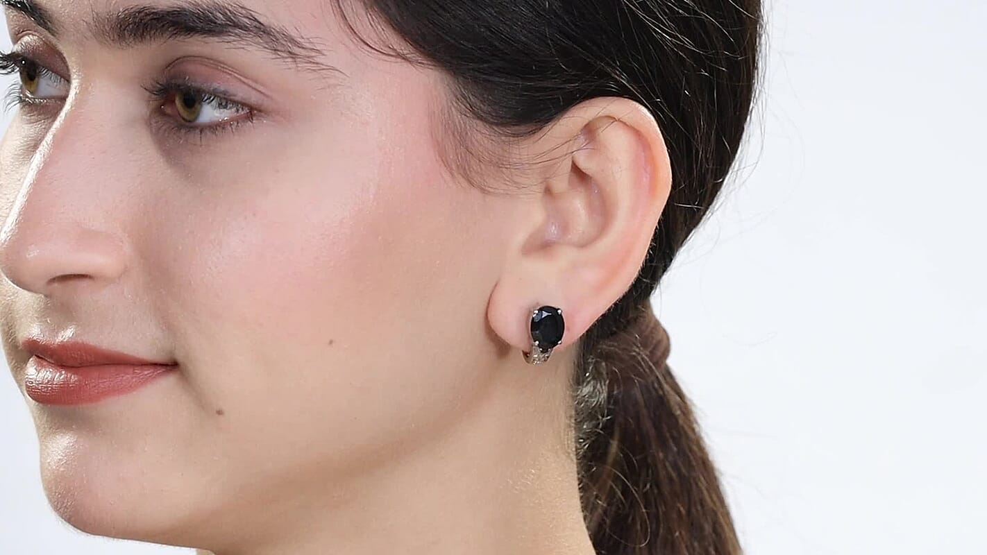 Thai Black Spinel J-Hoop Earrings in Stainless Steel 9.10 ctw