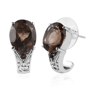 Brazilian Smoky Quartz 6.75 ctw J-Hoop Earrings in Stainless Steel 