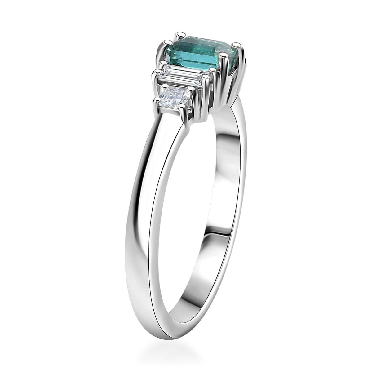 Premium Pirineu Lagoon Tourmaline, Moissanite Ring in Rhodium Over Sterling Silver (Size 6.0) 1.15 ctw image number 3
