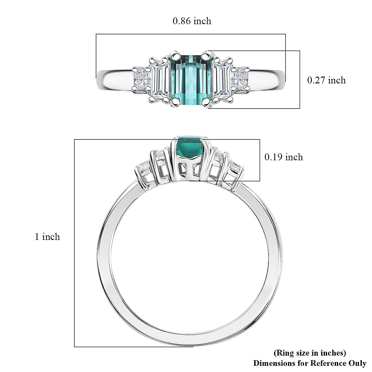 Premium Pirineu Lagoon Tourmaline, Moissanite Ring in Rhodium Over Sterling Silver (Size 10.0) 1.15 ctw