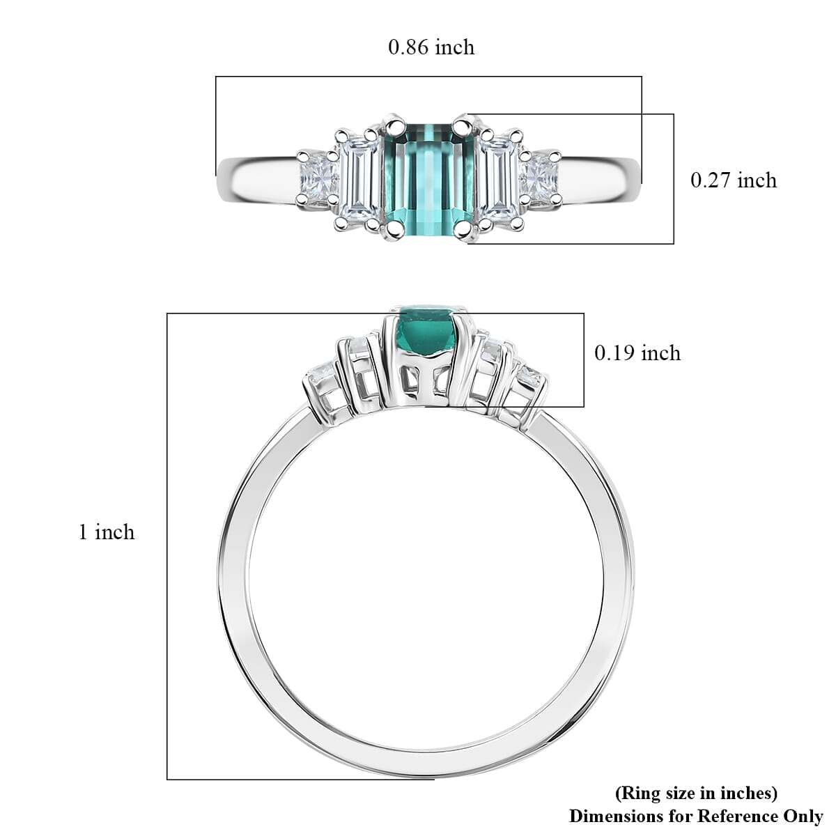 Premium Pirineu Lagoon Tourmaline, Moissanite Ring in Rhodium Over Sterling Silver (Size 6.0) 1.15 ctw image number 5