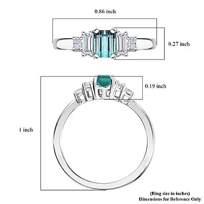 Premium Pirineu Lagoon Tourmaline, Moissanite Ring in Rhodium Over Sterling Silver (Size 10.0) 1.15 ctw