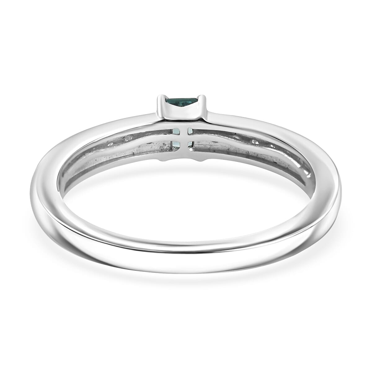 Premium Pirineu Lagoon Tourmaline, Diamond (0.25 cts) Ring in Rhodium Over Sterling Silver (Size 10.0) 0.50 ctw image number 4
