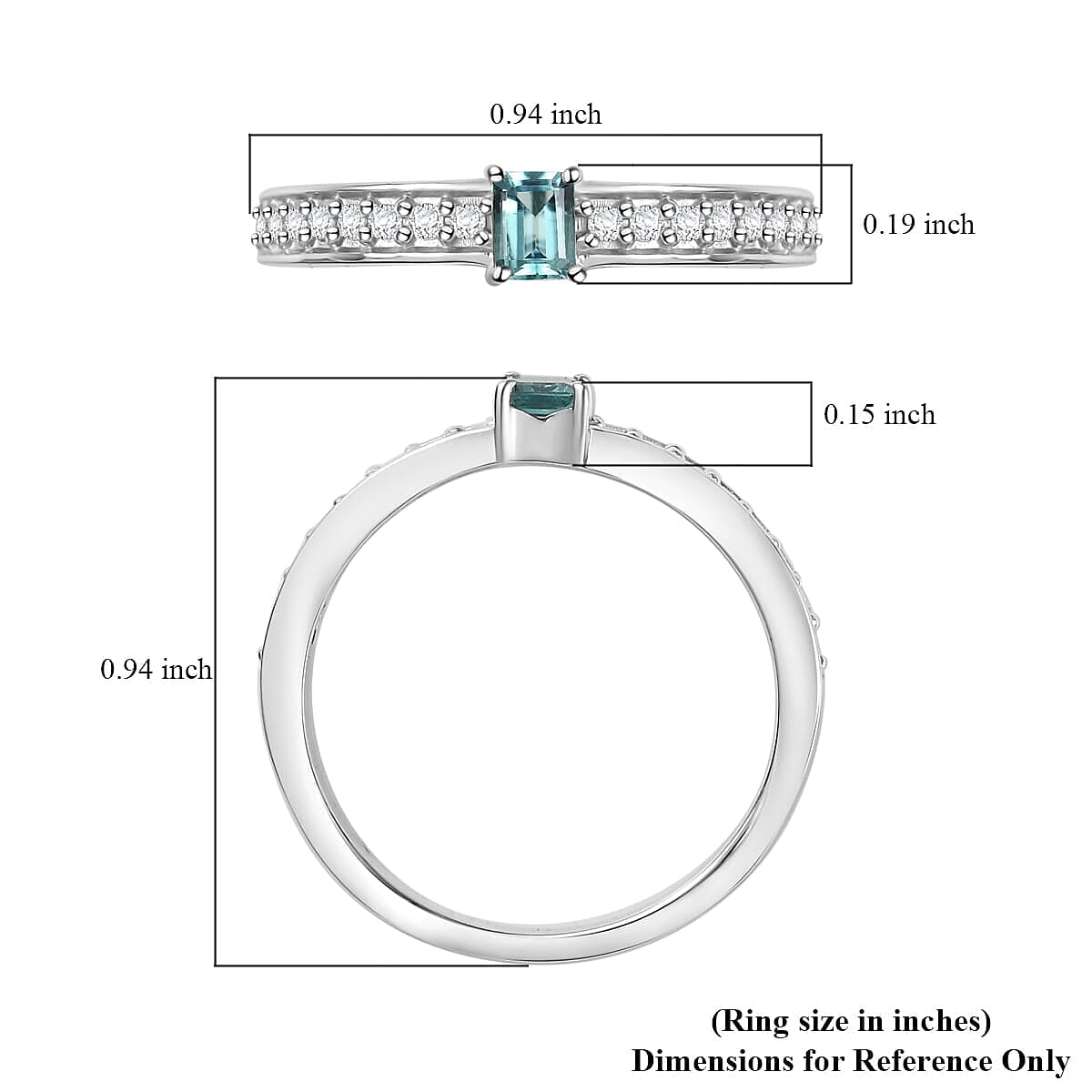 D'Joy Premium Pirineu Lagoon Tourmaline, Diamond 0.50 ctw Midnight Glow Ring in Rhodium Over Sterling Silver (Size 10.0)