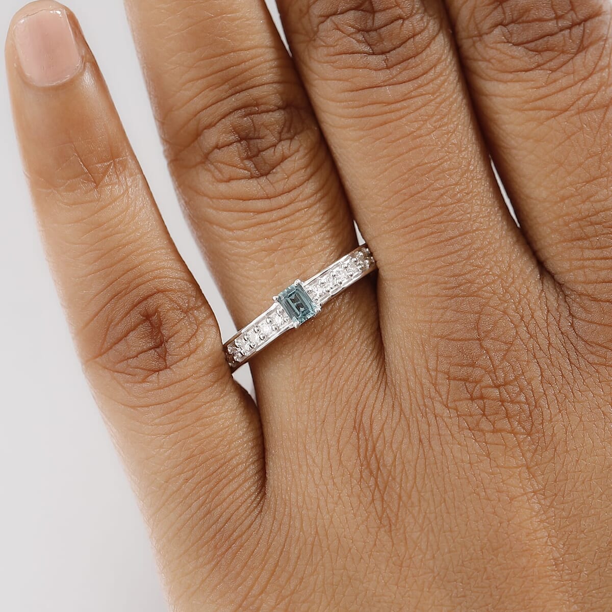 Premium Pirineu Lagoon Tourmaline, Diamond (0.25 cts) Ring in Rhodium Over Sterling Silver (Size 10.0) 0.50 ctw image number 2