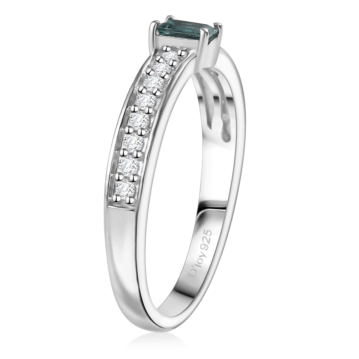 Premium Pirineu Lagoon Tourmaline, Diamond (0.25 cts) Ring in Rhodium Over Sterling Silver (Size 10.0) 0.50 ctw image number 3