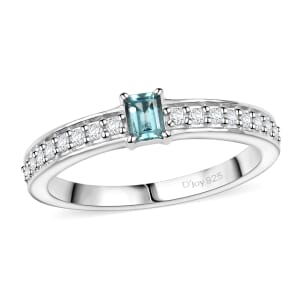 D'Joy Premium Pirineu Lagoon Tourmaline, Diamond 0.50 ctw Midnight Glow Ring in Rhodium Over Sterling Silver (Size 7.0)