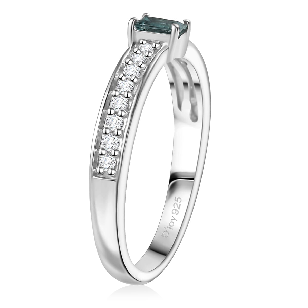 D'Joy Premium Pirineu Lagoon Tourmaline, Diamond 0.50 ctw Midnight Glow Ring in Rhodium Over Sterling Silver (Size 7.0) image number 3