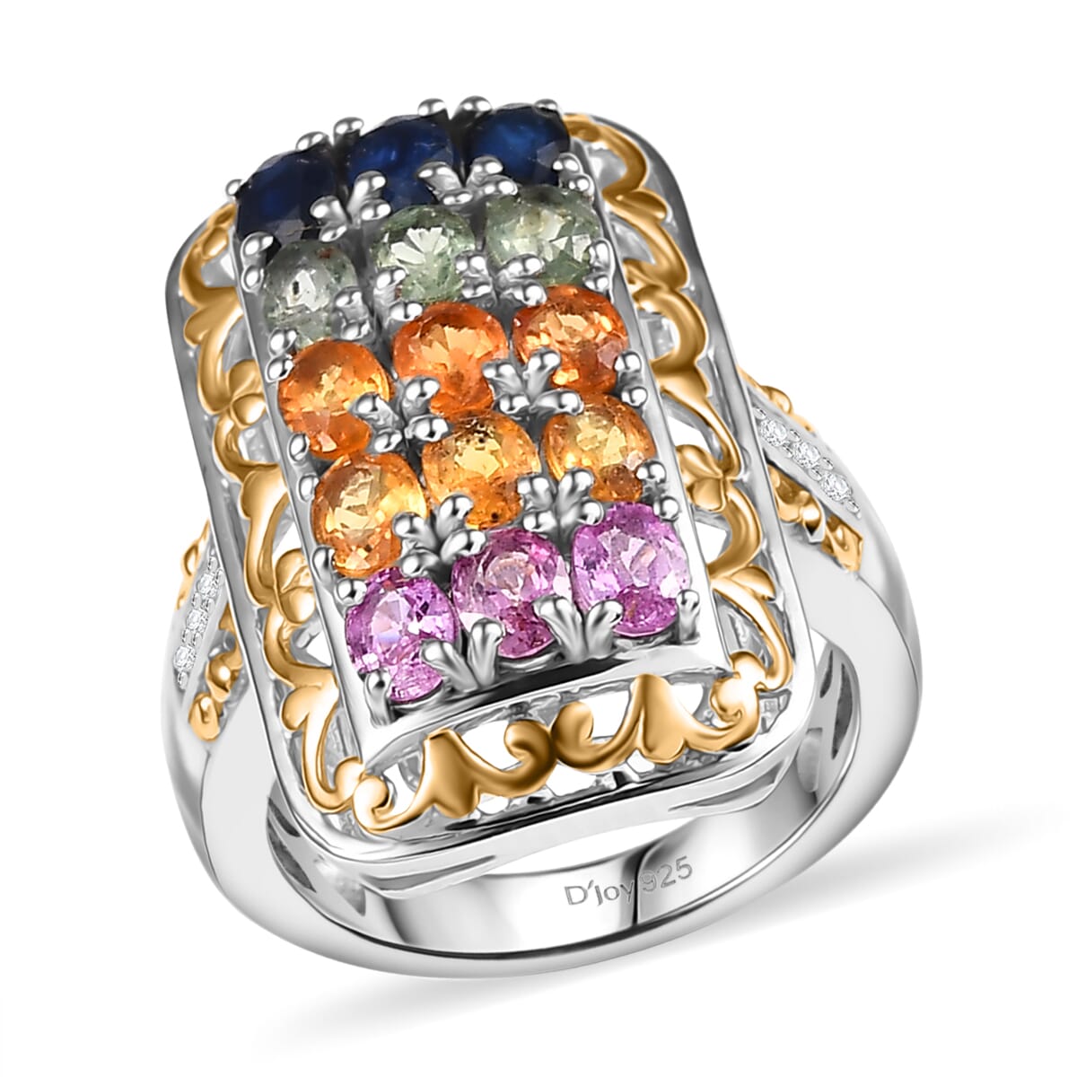 D'Joy Multi Sapphire and White Zircon 3.80 ctw Cluster Ring in 18K Vermeil YG and Rhodium Over Sterling Silver (Size 5.0) image number 0