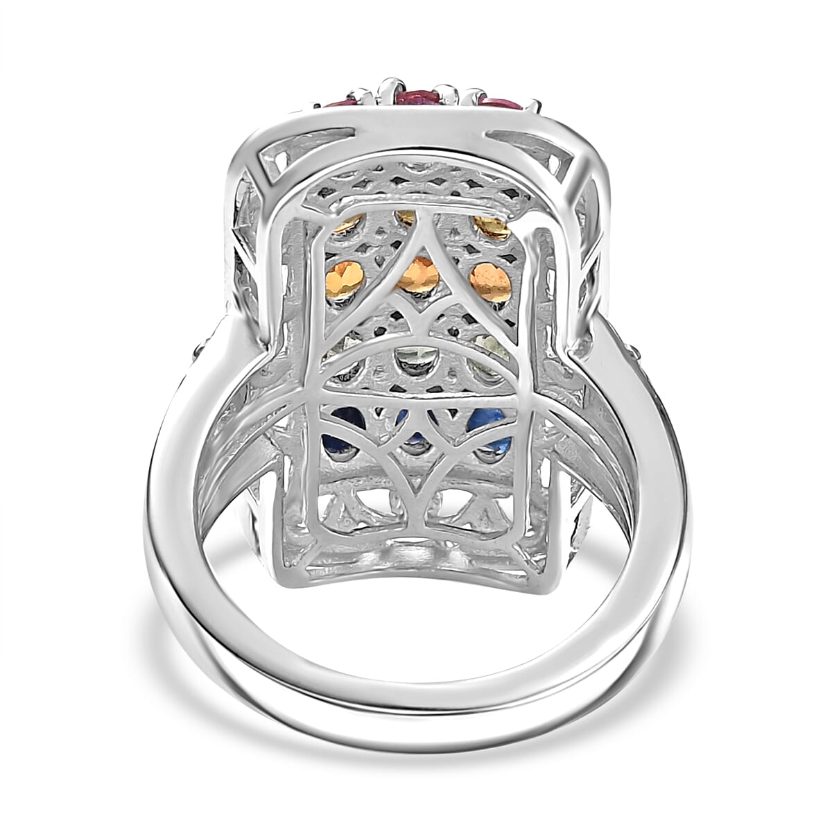 D'Joy Multi Sapphire and White Zircon 3.80 ctw Cluster Ring in 18K Vermeil YG and Rhodium Over Sterling Silver (Size 5.0) image number 4