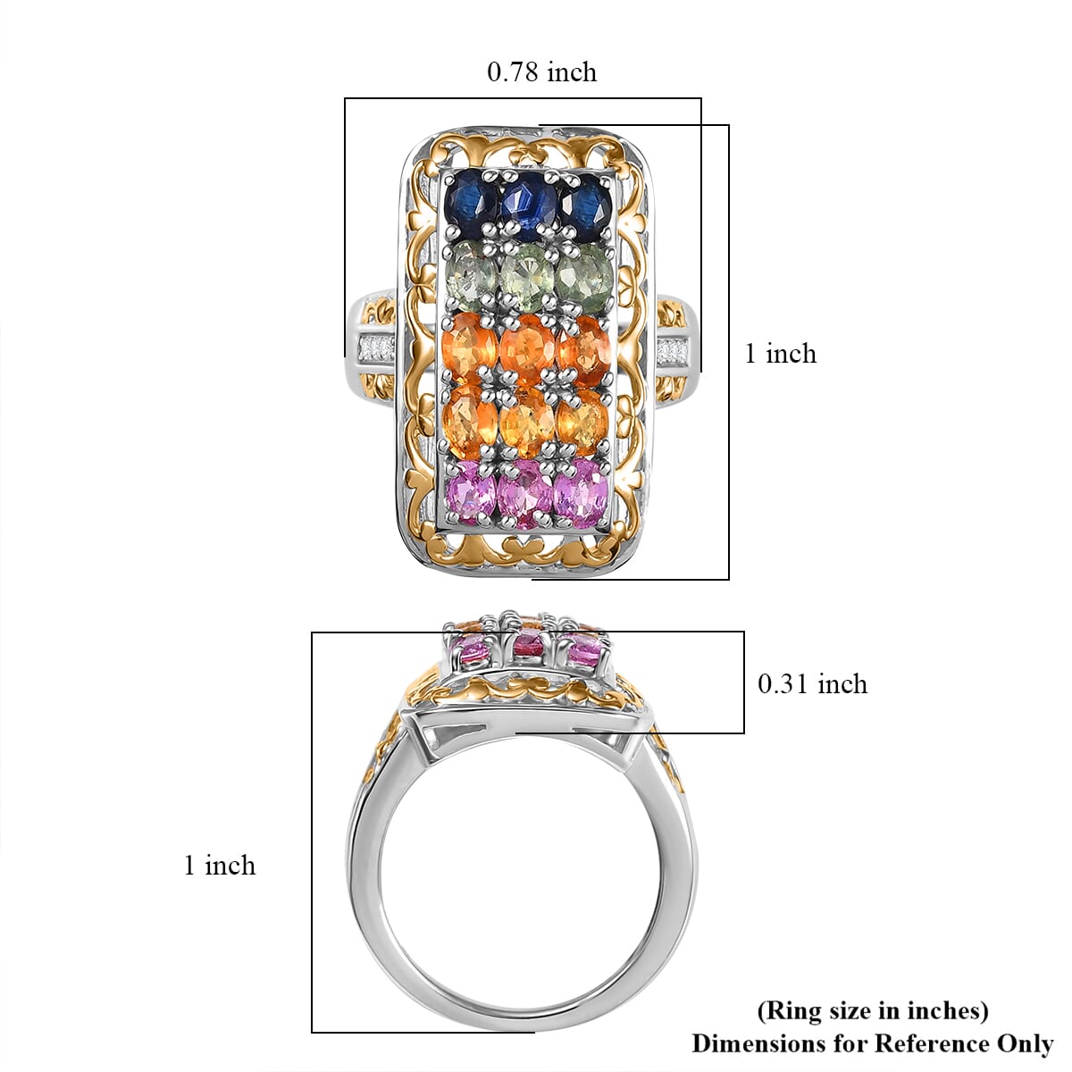 D'Joy Multi Sapphire and White Zircon 3.80 ctw Cluster Ring in 18K Vermeil YG and Rhodium Over Sterling Silver (Size 9) image number 5