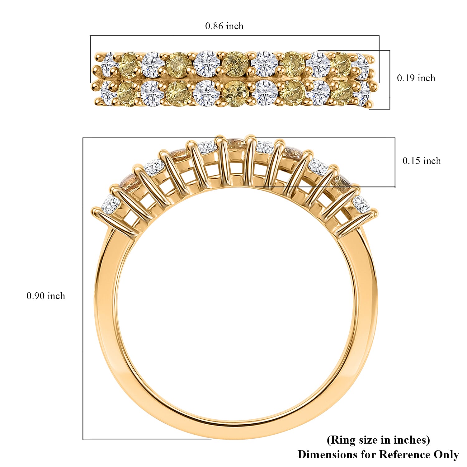 D'Joy Madagascar Yellow Sapphire and Moissanite 1.00 ctw 2 Row Ring in 18K Vermeil Yellow Gold Over Sterling Silver (Size 5.0)