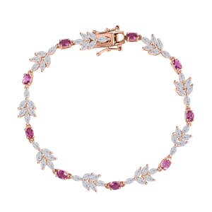 Luxuriant Bixbite (LG) and White Zircon 7.60 ctw Floral Vine Bracelet in 18K Vermeil Rose Gold Over Sterling Silver (7.25 In)