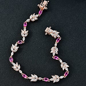 Luxuriant Bixbite (LG) and White Zircon 7.60 ctw Floral Vine Bracelet in 18K Vermeil Rose Gold Over Sterling Silver (7.25 In)