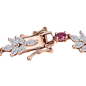 Luxuriant Bixbite (LG) and White Zircon 7.60 ctw Floral Vine Bracelet in 18K Vermeil Rose Gold Over Sterling Silver (7.25 In)
