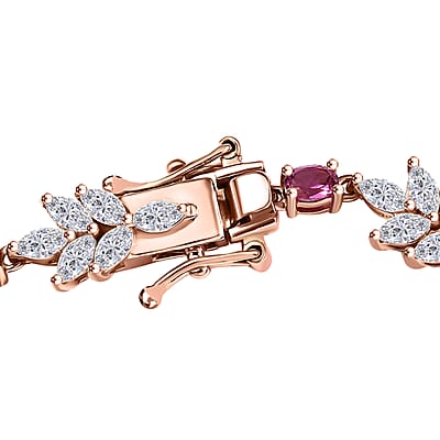 Luxuriant Bixbite (LG) and White Zircon 7.60 ctw Floral Vine Bracelet in 18K Vermeil Rose Gold Over Sterling Silver (7.25 In)