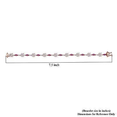 Luxuriant Bixbite (LG) and White Zircon 7.60 ctw Floral Vine Bracelet in 18K Vermeil Rose Gold Over Sterling Silver (7.25 In)