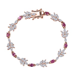 Luxuriant Bixbite (LG) and White Zircon 6.75 ctw Floral Vine Bracelet in 18K Vermeil Rose Gold Over Sterling Silver (6.50 In)