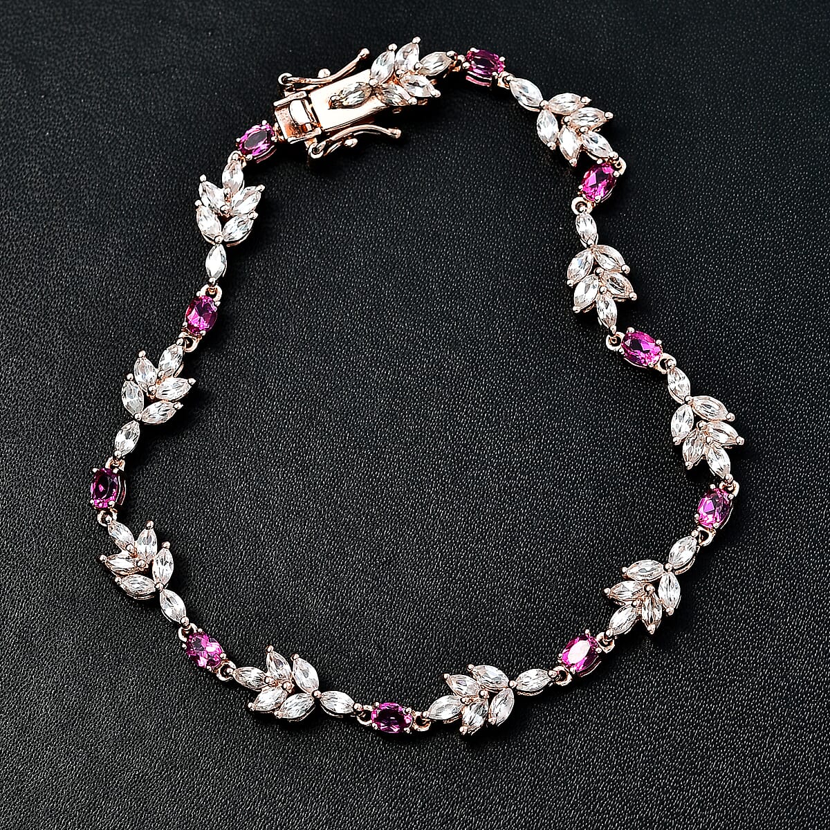 Luxuriant Bixbite (LG) and White Zircon 6.75 ctw Floral Vine Bracelet in 18K Vermeil Rose Gold Over Sterling Silver (6.50 In) image number 1