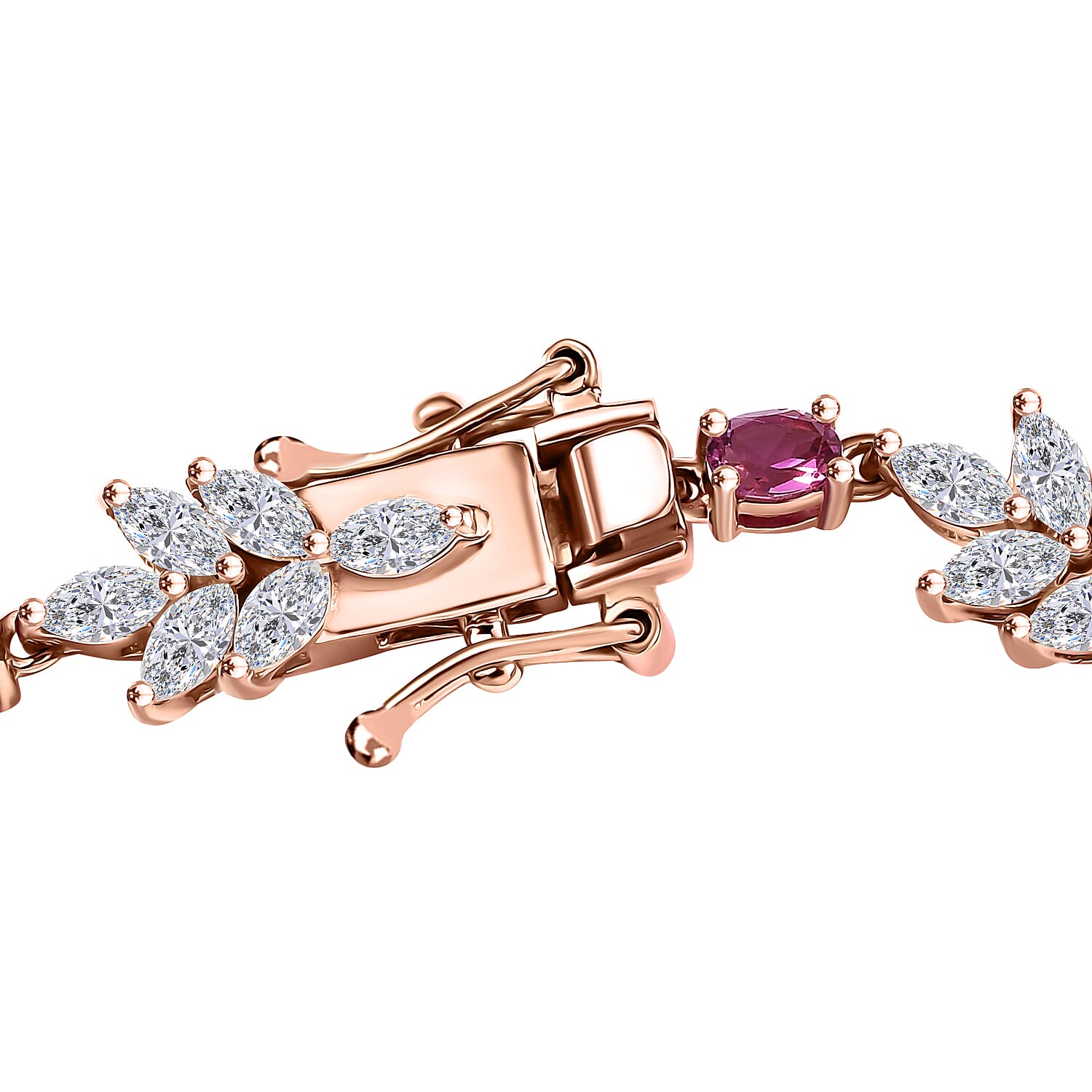 Luxuriant Bixbite (LG) and White Zircon 6.75 ctw Floral Vine Bracelet in 18K Vermeil Rose Gold Over Sterling Silver (6.50 In)