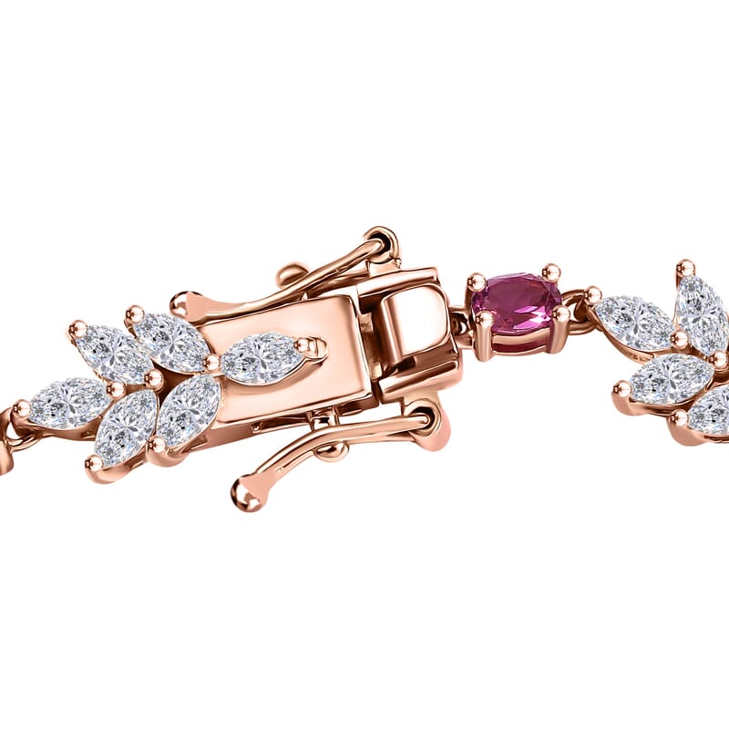 Luxuriant Bixbite (LG) and White Zircon 6.75 ctw Floral Vine Bracelet in 18K Vermeil Rose Gold Over Sterling Silver (6.50 In)