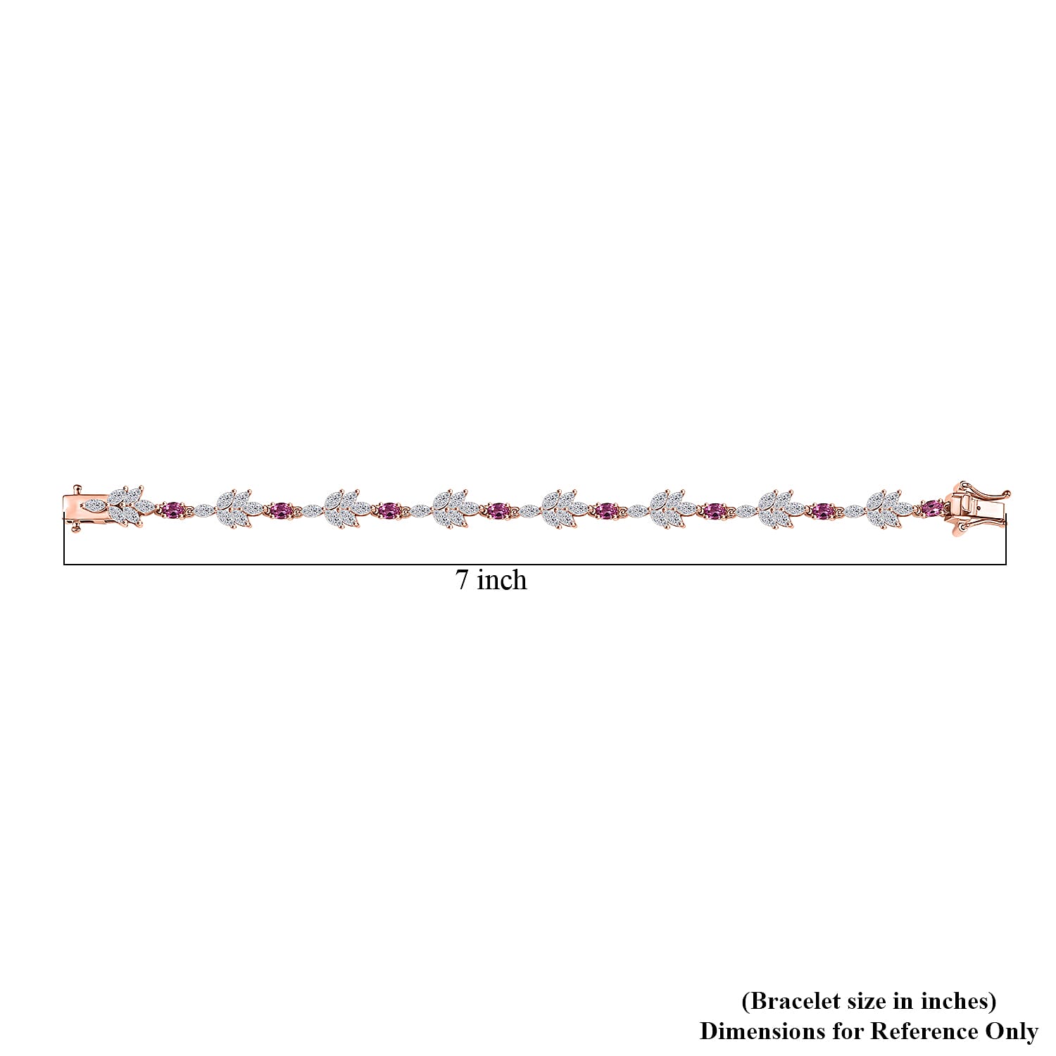 Luxuriant Bixbite (LG) and White Zircon 6.75 ctw Floral Vine Bracelet in 18K Vermeil Rose Gold Over Sterling Silver (6.50 In)
