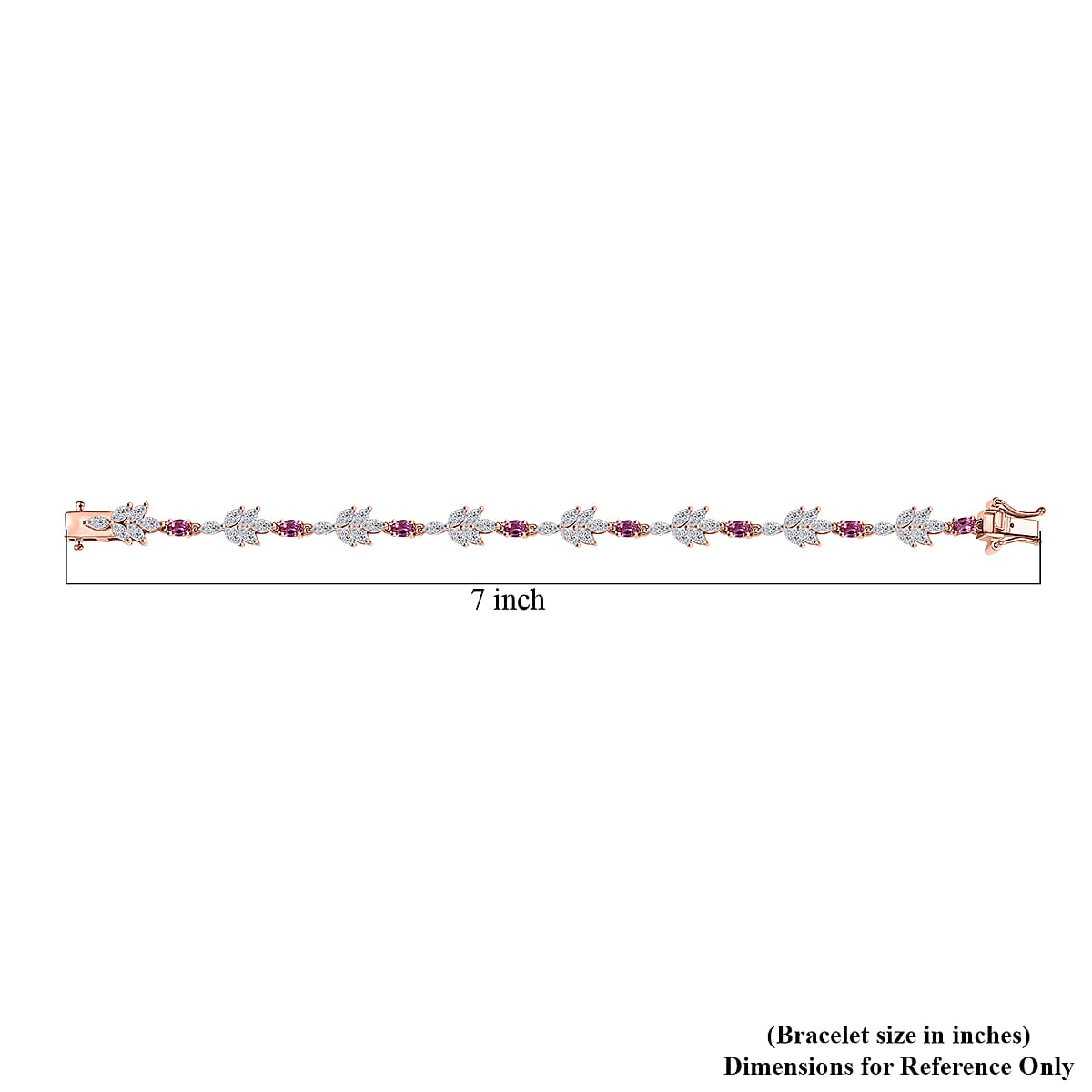 Luxuriant Bixbite (LG) and White Zircon 6.75 ctw Floral Vine Bracelet in 18K Vermeil Rose Gold Over Sterling Silver (6.50 In) image number 4