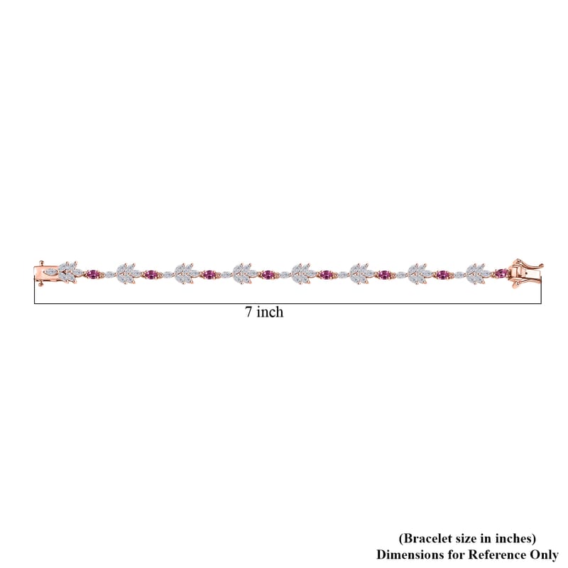 Luxuriant Bixbite (LG) and White Zircon 6.75 ctw Floral Vine Bracelet in 18K Vermeil Rose Gold Over Sterling Silver (6.50 In)