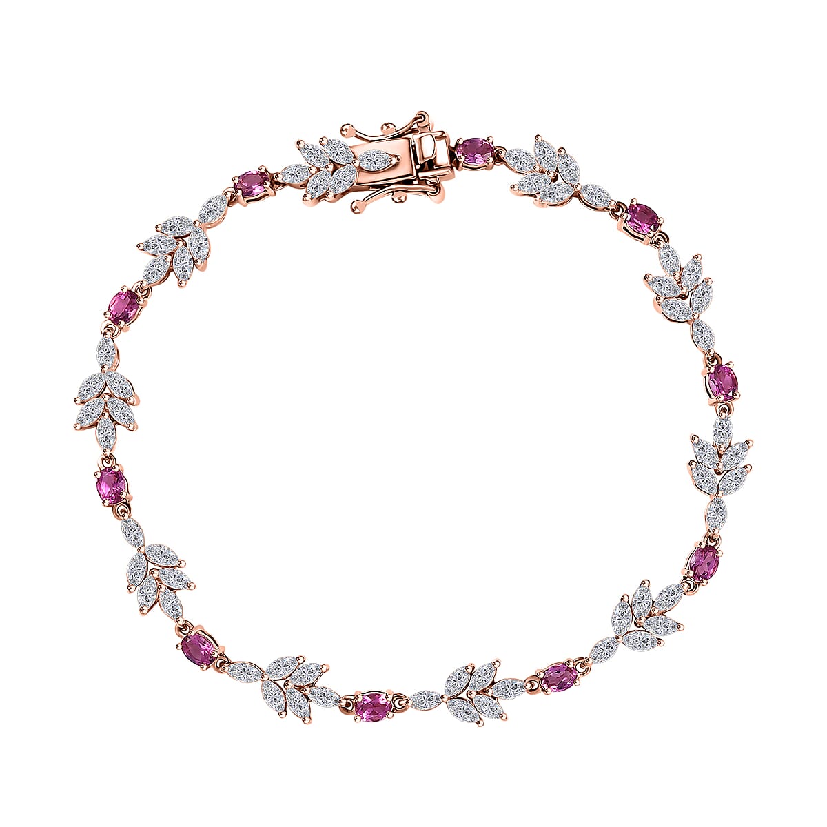Luxuriant Bixbite (LG) and White Zircon 8.40 ctw Floral Vine Bracelet in 18K Vermeil Rose Gold Over Sterling Silver (8.00 In) image number 0