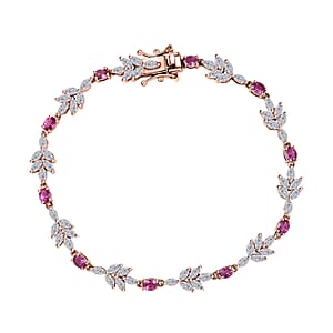 Luxuriant Bixbite (LG) and White Zircon 8.40 ctw Floral Vine Bracelet in 18K Vermeil Rose Gold Over Sterling Silver (8.00 In)