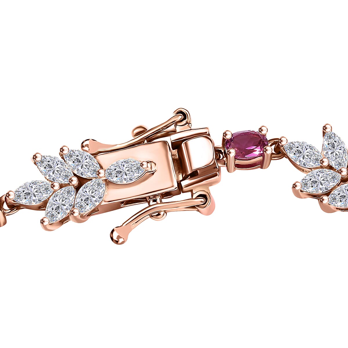 Luxuriant Bixbite (LG) and White Zircon 8.40 ctw Floral Vine Bracelet in 18K Vermeil Rose Gold Over Sterling Silver (8.00 In) image number 3