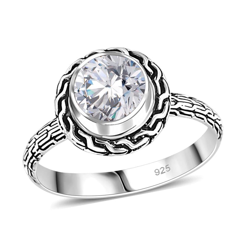 Bali Legacy 120 Facet Moissanite 1.85 ctw Ring in Sterling Silver (Size 10.0) 