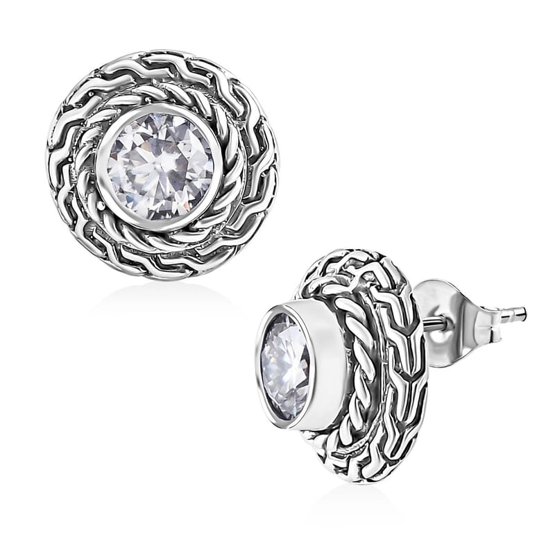 Bali Legacy 120 Facet Moissanite 1.50 ctw Stud Earrings in Sterling Silver