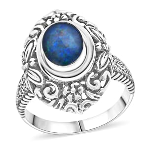 Bali Legacy Elysian Opal (Triplet) Butterfly and Floral 1.50 ctw Ring in Sterling Silver (Size 10.0) 