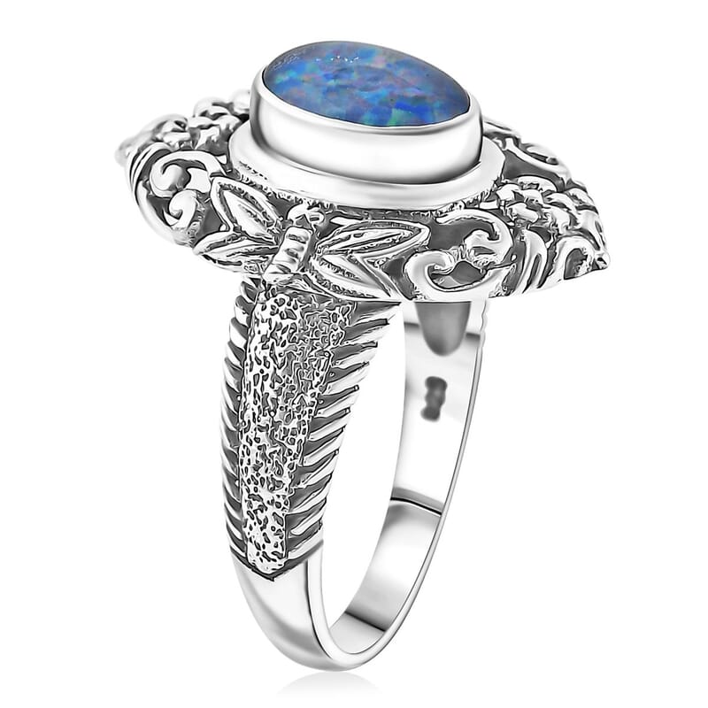 Bali Legacy Elysian Opal (Triplet) Butterfly and Floral 1.50 ctw Ring in Sterling Silver (Size 6.0) 