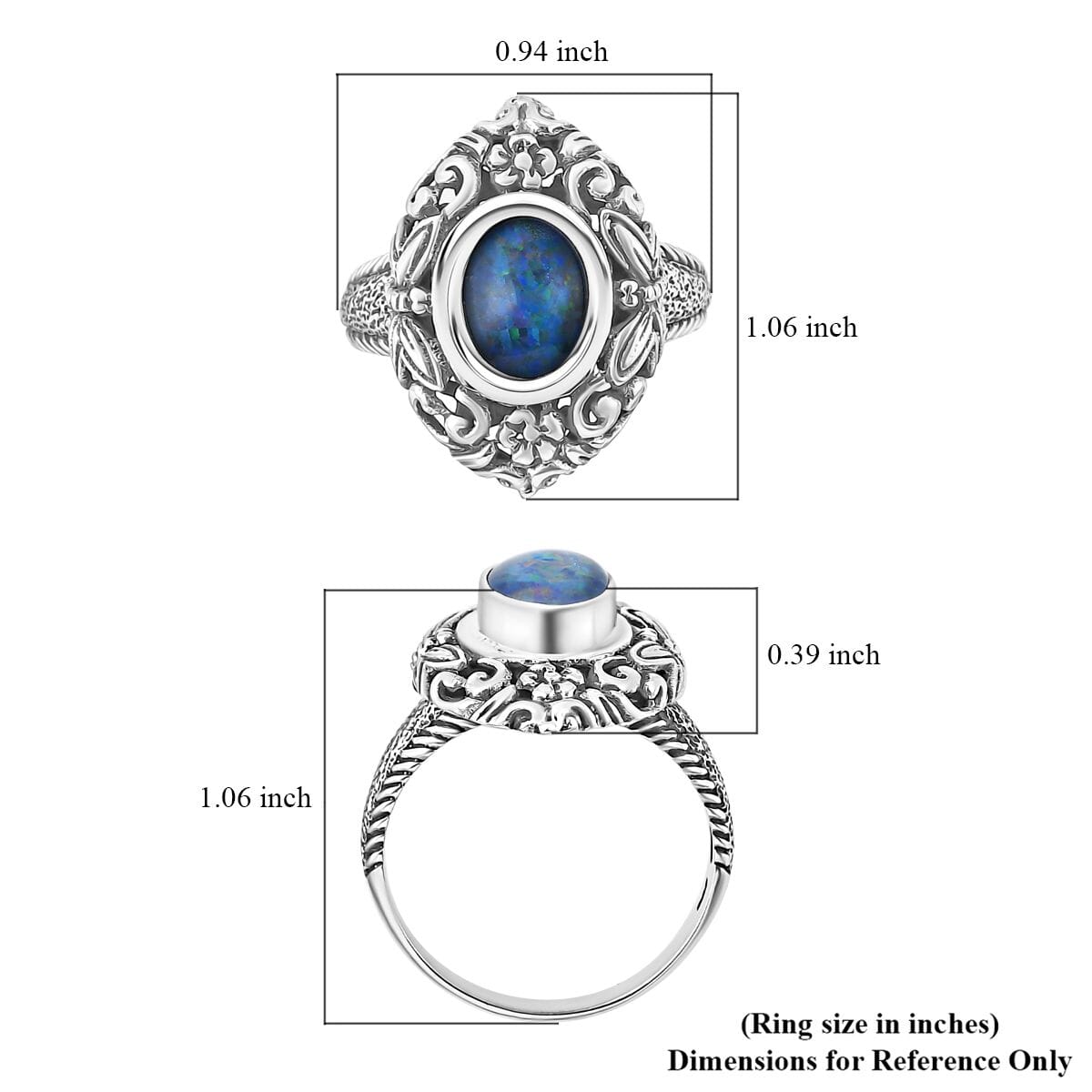 Bali Legacy Elysian Opal (Triplet) Butterfly and Floral 1.50 ctw Ring in Sterling Silver (Size 7.0)  image number 5