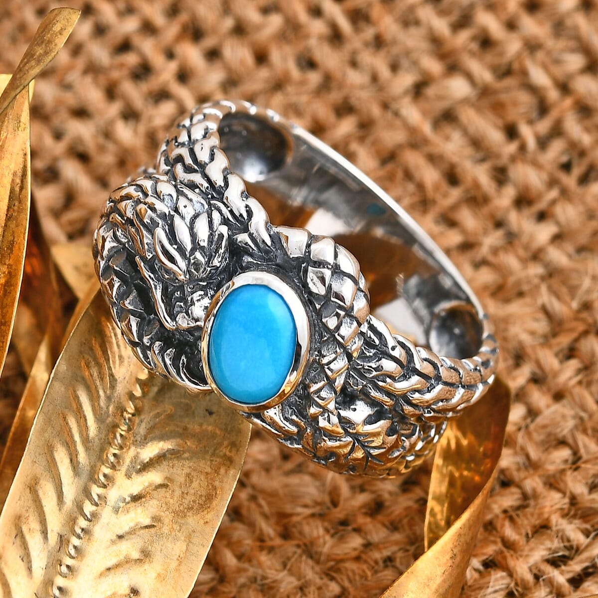   Bali Legacy Sleeping Beauty Turquoise 0.75 ctw Dragon Ring in Sterling Silver (Size 10.0)  image number 1