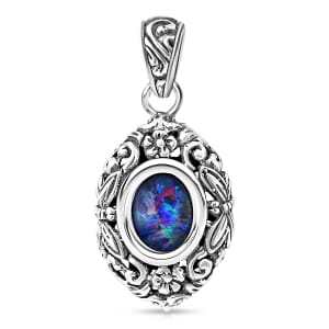Bali Legacy Elysian Opal (Triplet) 1.50 ctw Butterfly and Floral Pendant without Chain in Sterling Silver 
