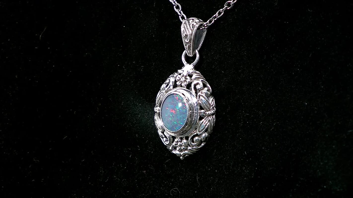 Bali Legacy Elysian Opal (Triplet) 1.50 ctw Butterfly and Floral Pendant without Chain in Sterling Silver
