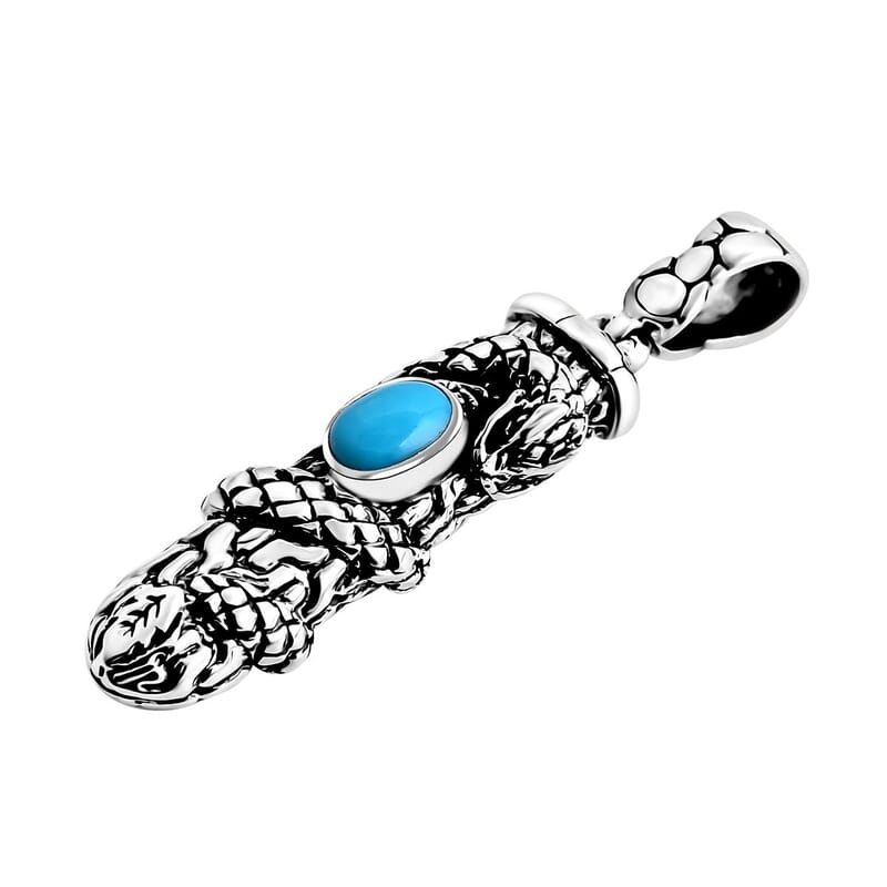 Bali Legacy Sleeping Beauty Turquoise 0.75 ctw Dragon Pendant without Chain in Sterling Silver