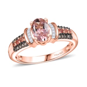 D'Joy Blush Tourmaline, Padparadscha Sapphire, Natural Champagne and White Diamond 1.00 ctw Rising Sun Ring in 18K Vermeil Rose Gold Over Sterling Silver (Size 10.0)