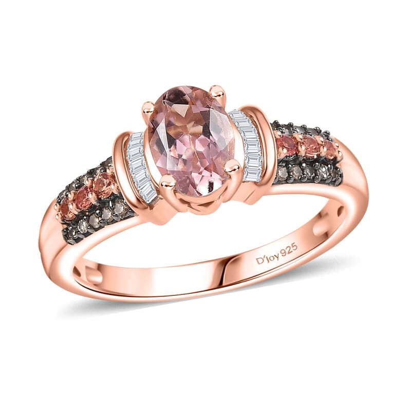 D'Joy Blush Tourmaline, Padparadscha Sapphire, Natural Champagne and White Diamond 1.00 ctw Rising Sun Ring in 18K Vermeil Rose Gold Over Sterling Silver (Size 10.0)