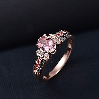 D'Joy Blush Tourmaline, Padparadscha Sapphire, Natural Champagne and White Diamond 1.00 ctw Rising Sun Ring in 18K Vermeil Rose Gold Over Sterling Silver (Size 10.0)