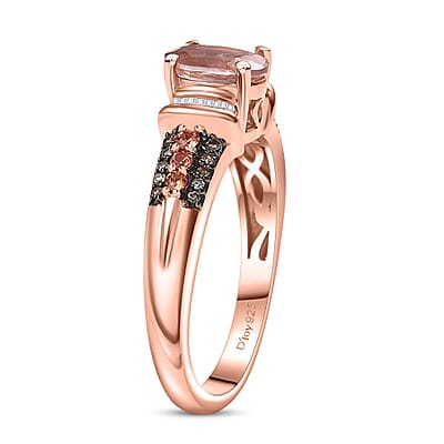 D'Joy Blush Tourmaline, Padparadscha Sapphire, Natural Champagne and White Diamond 1.00 ctw Rising Sun Ring in 18K Vermeil Rose Gold Over Sterling Silver (Size 10.0)